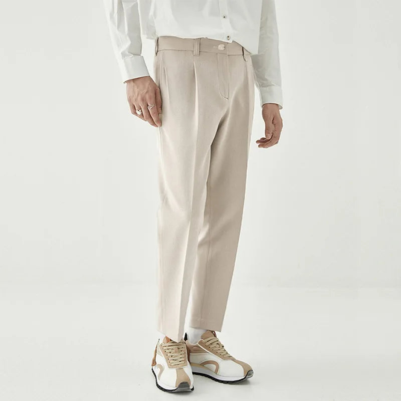 Riolio Men Light Luxury Naples Slim-fit Dress Pants Fashion Casual Solid Color British Retro Premium Elegant Popular Leisure Suit Pants