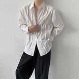 Riolio New Men's Shirts Japanese Style Vintage Long Sleeve Blouse Casual Striped Pleats Solid Color Button-down Fashion Cardigan Tops