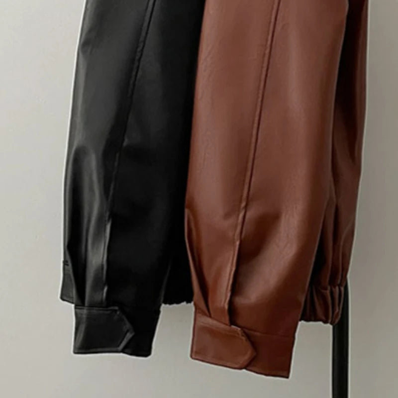 Riolio PU Leather Jackets Men Bomber Coats American Retro Streetwear Chic Handsome Zip-Up Y2k Clothes Cool Pure Minimalist Chaqueta New