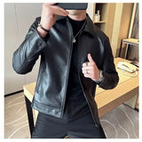 Riolio Windproof Stand Collar Zipper Cardigan Leather Jacket Motorcycle Leather Coat PU Leather Business Leather Jackets Men's Fashion