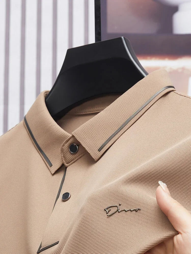 Riolio Men's New Polo Shirt Seamless Premium Luxury Cool Fabric Business Casual Golf Slim Fit Blouse Collar T-shirt