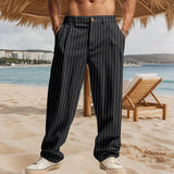 Riolio Spring Autumn Men's Casual Pants Simple Striped Straight Pants High Waist Loose Versatile Business Casual Suit Pants Men