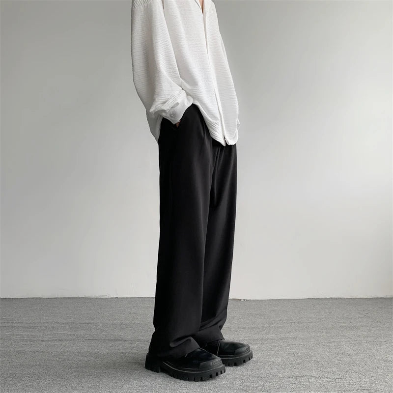 Riolio Khaki Black Suit Pants Men Fashion Social Mens Dress Pants Korean Casual Loose Straight Pants Mens Office Formal Trousers M-2XL