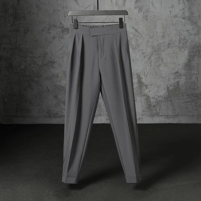 Riolio New Japanese Retro Velcro Male Suit Pants Light Luxury Straight Draped Business Casual Pants Premium Slim Elegant Ninth Trousers