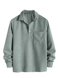 Riolio Shirts for Men Corduroy Long Sleeves Shirt Half Button Solid Blouses Fall Spring Streetwear Overshirts Tops with Pocket