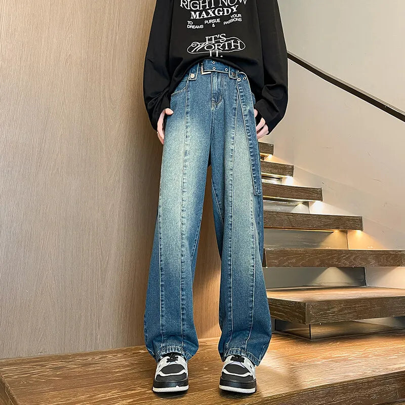 Riolio New Big boy Jeans for Men Streetwear Baggy Jeans Large size Patchwork Denim Leisure Simple Dime Pants Women Jeans Hot  jean