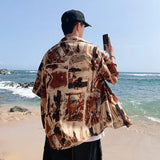 Riolio Summer Short Sleeved Shirt Men Printed Casual Shirt Men Streetwear Loose Ice Silk Shirt Mens Hawaiian Shirts Plus Size 5XL