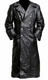 Riolio MEN'S GERMAN CLASSIC WW2 MILITARY UNIFORM OFFICER BLACK REAL LEATHER TRENCH COAT