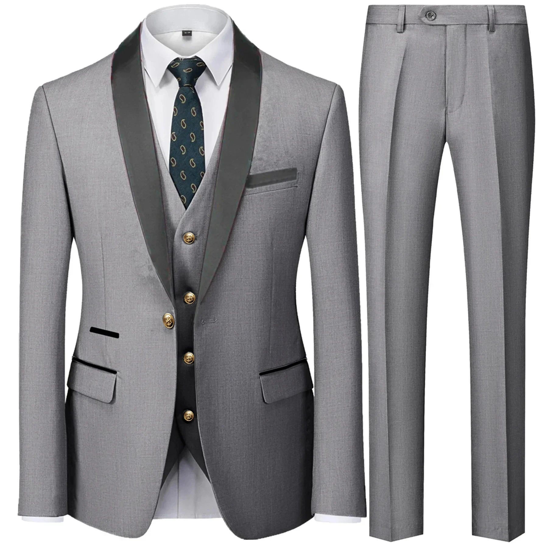 Riolio Suit Coat Pants Vest 3 Pcs Set / Fashion Men's Casual Boutique Business Wedding Groom Dress Blazers Jacket Trousers