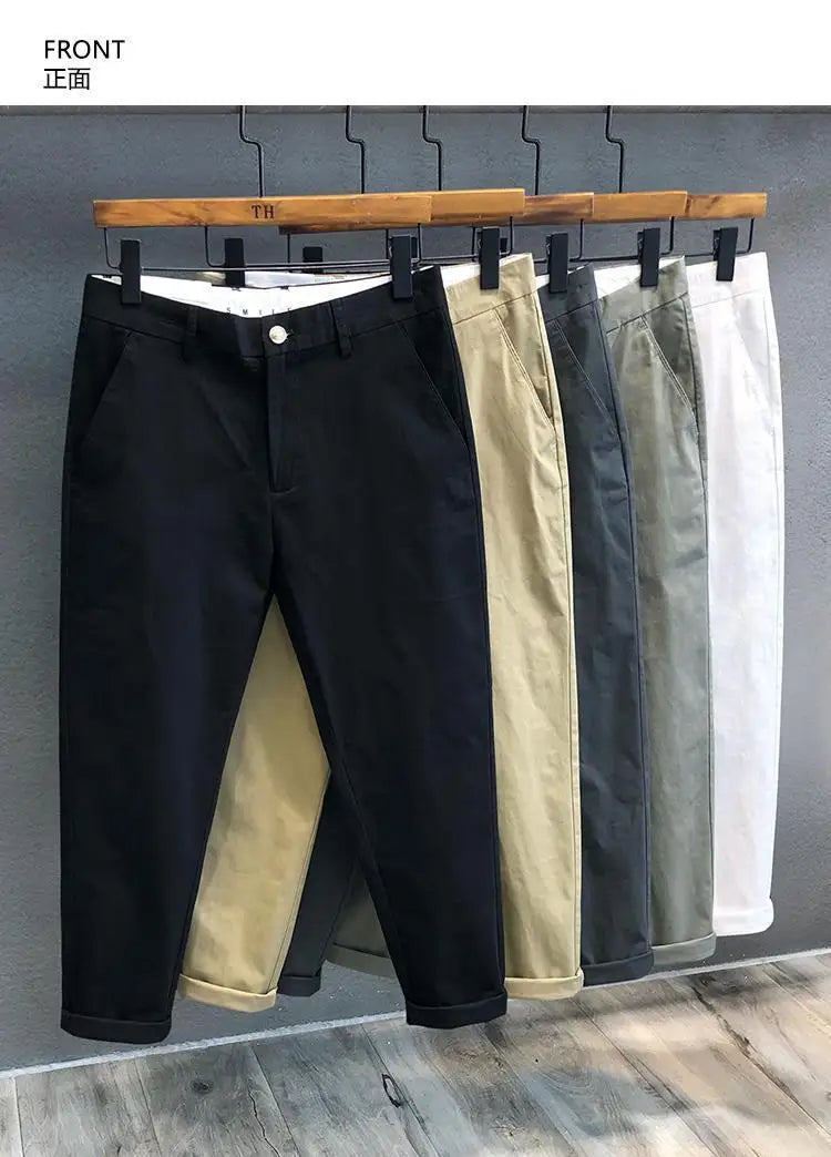 Riolio Autumn Winter Men's Korean Fashion Casual Thin Small Straight Leg Korean Loose Crop Pants Comfortable Versatile Pants