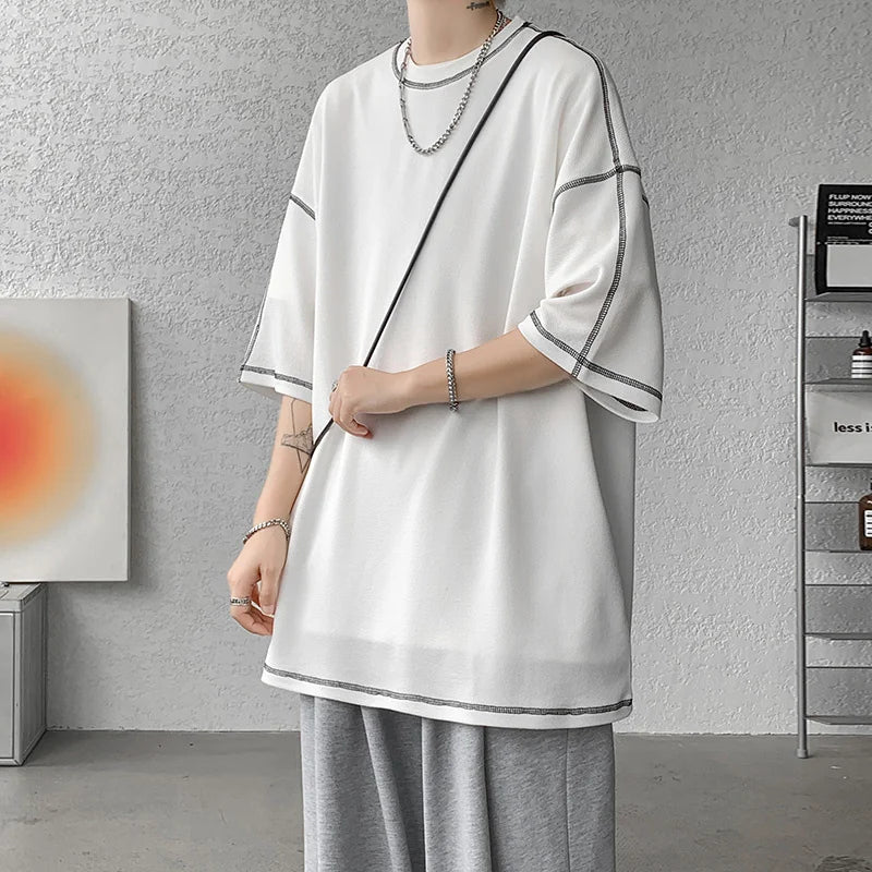 Riolio Summer Short Sleeve T-shirt Men Fashion Casual White Oversized T Shirt Men Streetwear Hip Hop Loose O-Neck Tshirt Mens Top S-2XL
