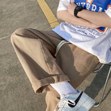 Riolio Cotton Casual Pants Men Oversized Wide Leg Pants Men Japanese Streetwear Hip-hop Loose Straight Pants Men Beige Trousers S-2XL