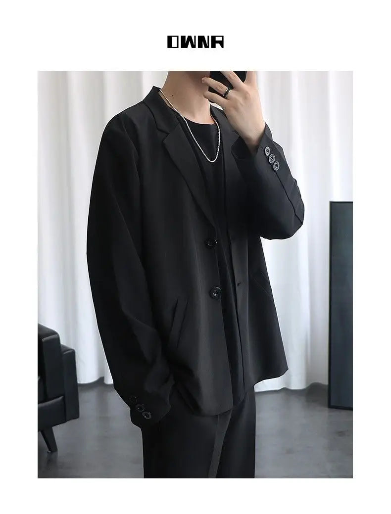 Riolio Male Elegant Casual Blazer Jacket Spring Autumn Versatile Loose Black Casual Jacket American 2025 New High Street Men's Suit