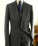 Riolio Regular Brown Mens Suits Slim Fit Herringbone Tweed Wool Blend Check Wedding Tuxedos Classic 3 Pieces Trajes De Hombre Blazer