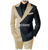 Riolio Men's Suits Blazer Autumn Striped Men Blazer Fashion Double  Jacket Coats 2pcs Casual Business Tuxedo Costume