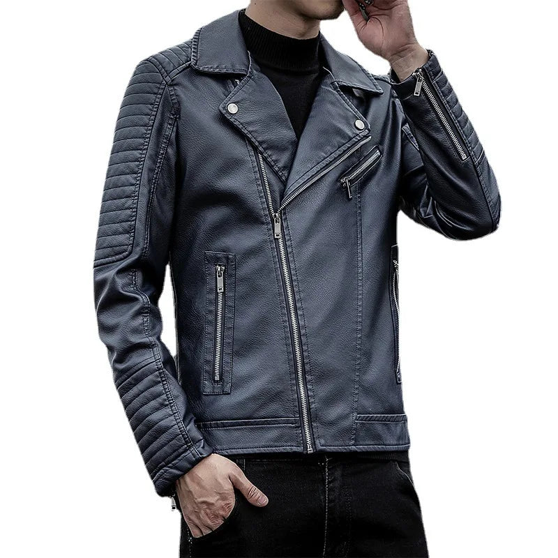 Riolio Leather Jacket Autumn New Flip Collar Slim Fit Casual Style Jackets Men's Motorcycle Outerwear Youth Fashion PU Leather Coat