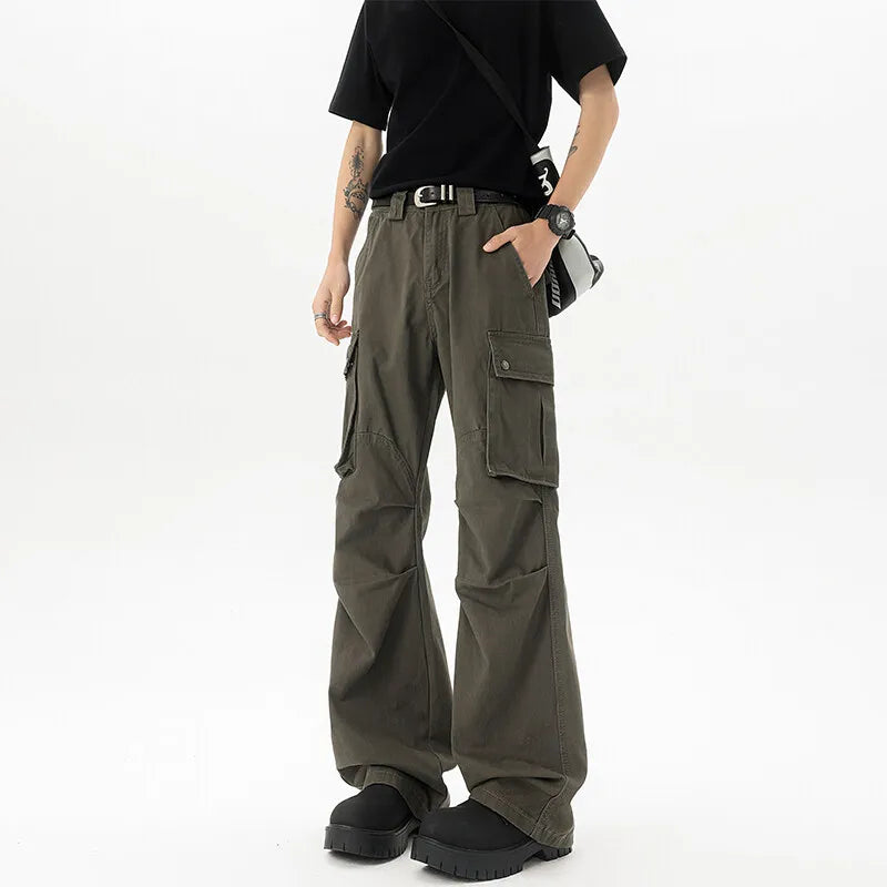 Riolio Cotton Wide Leg Cargo Pants man Loose Fit Multi Pocket Casual Streetwear Comfortable Workwear Trousers Men Trendy Fashion