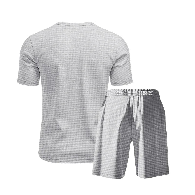 Riolio 2025 Summer Simplicity Men's Suit Loose Walf Checks Fabric Breathable Comfort and Casual Short Sleeve Shorts Two-Piece Suit