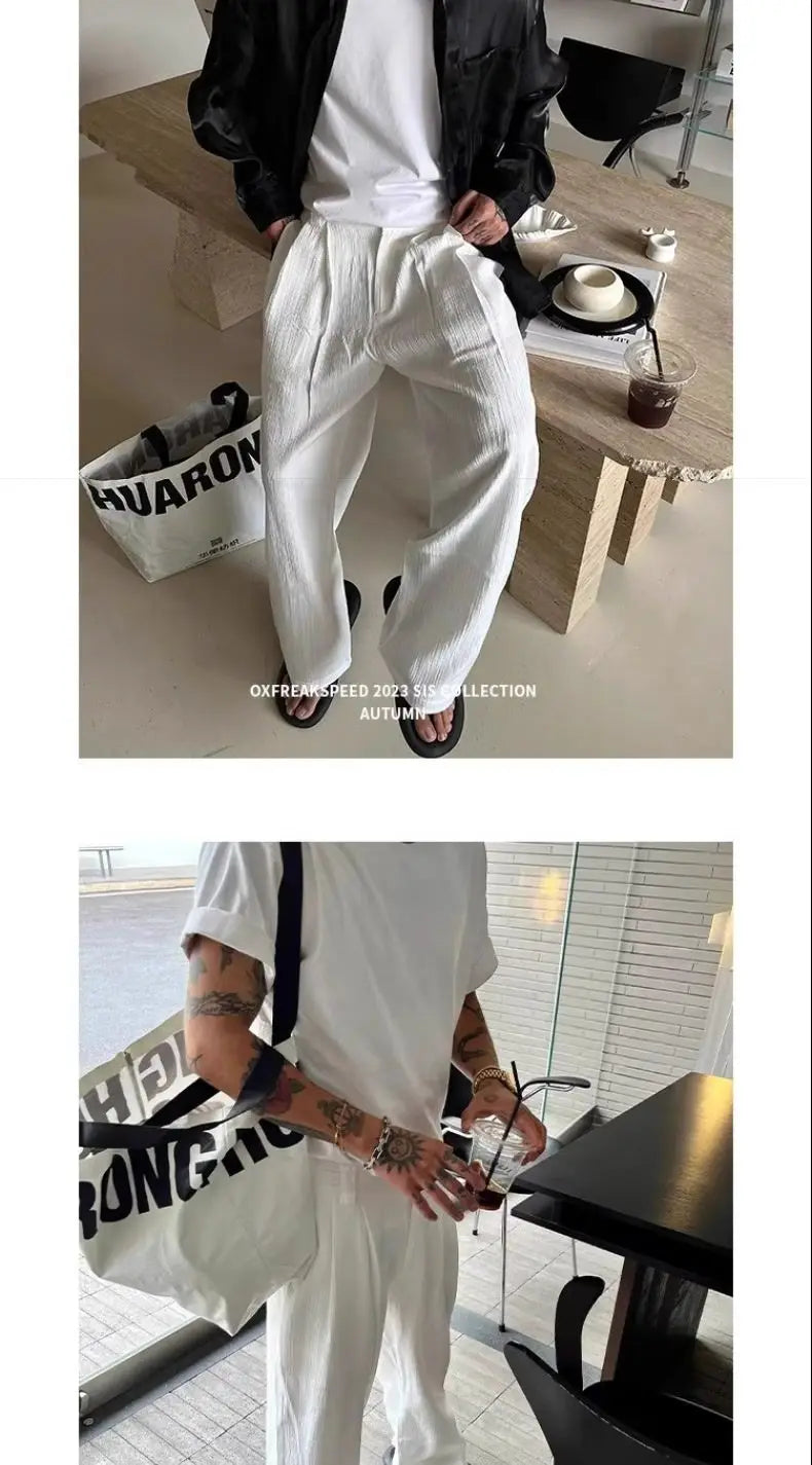 Riolio Summer Cityboy Pants Texture Soft Single Pleated Straight Casual Pants Men's Korean Retro High-end Loose Trousers Aesthetic Wear