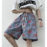Riolio Summer Flower Shorts Men Fashion Retro Printed Shorts Men Streetwear Hip-hop Loose Beach Shorts Mens Knee Length Pants M-3XL