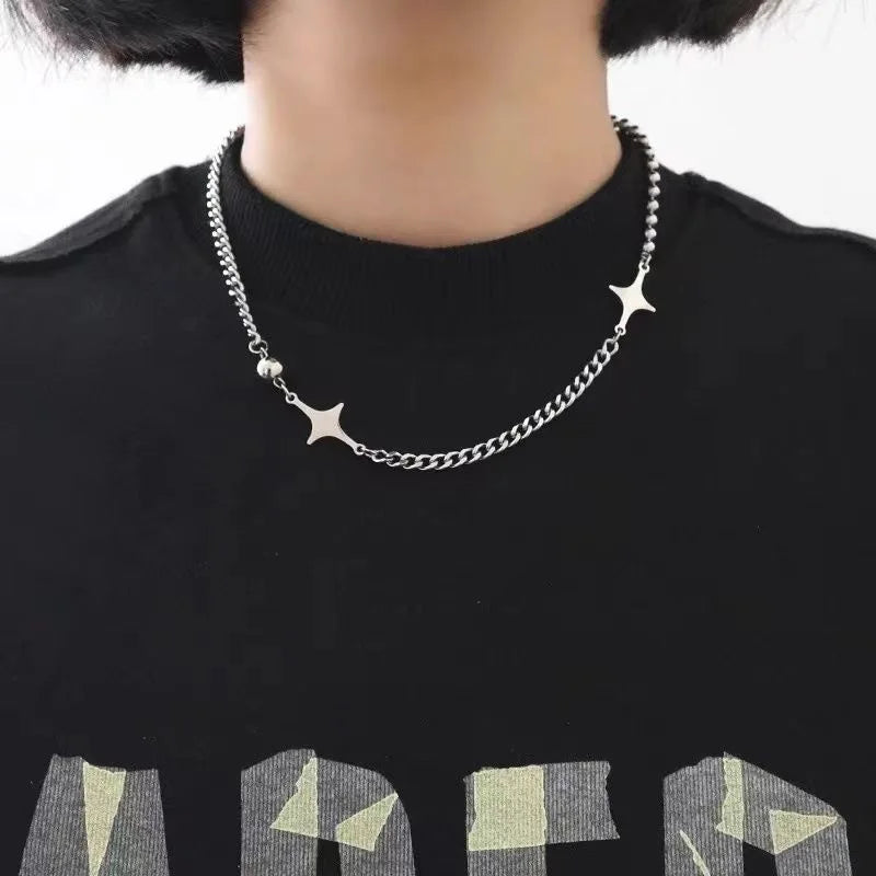 Riolio Simple Trendy Star Hollow Choker Necklace Pendant Neck Jewelry Accessories Women Men's Fashion Party Chain Necklace