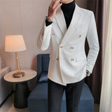 Autumn British Style Slim Fit Double Breasted Blazer Men  New Business Casual Suit Coats Male Office Wedding Groom Tuxedo
