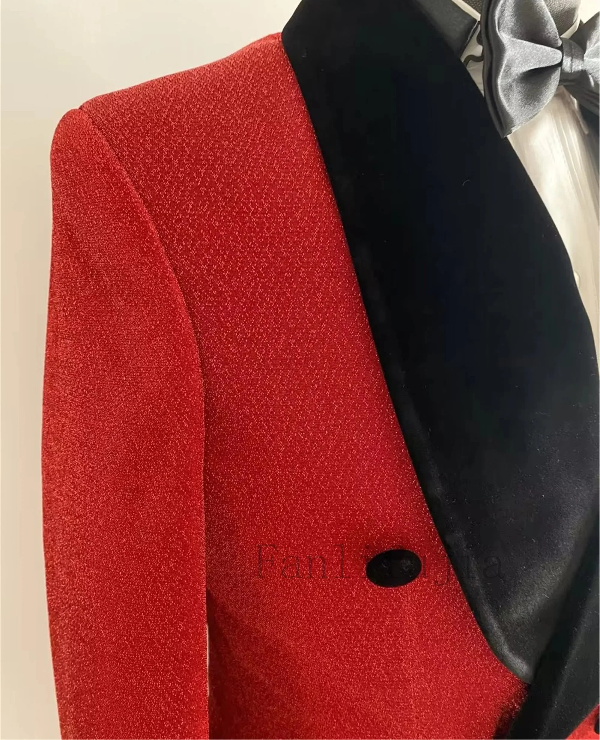 Riolio Luxury Red Glitter Suits Men Groom Wedding Tuxedo Double Breasted Blazer Formal Evening Party Prom Dress 2 Pieces Set