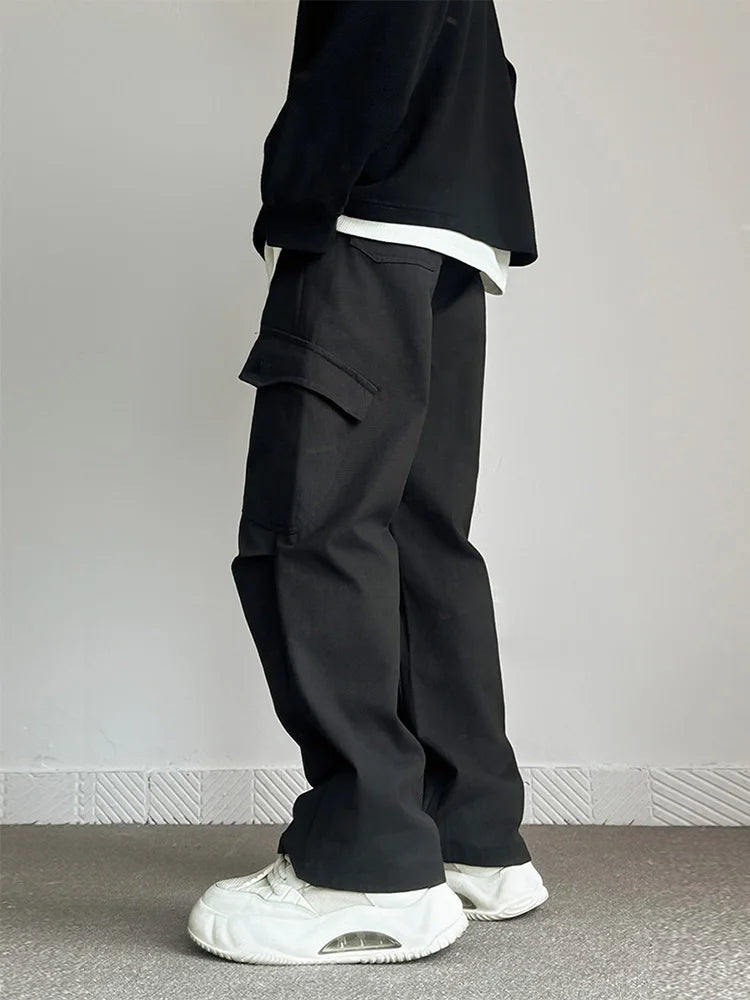Riolio 100% Cotton Men's Cargo Casual Pants Baggy Straight Elastic Waist Comfortable Trousers Fashion Streetwear Hip Hop Male Trousers