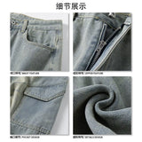 Riolio Men's Baggy Denim Trousers New Streetwear Wide Leg Loose Denim Pants Fashion Distressed Straight Pants