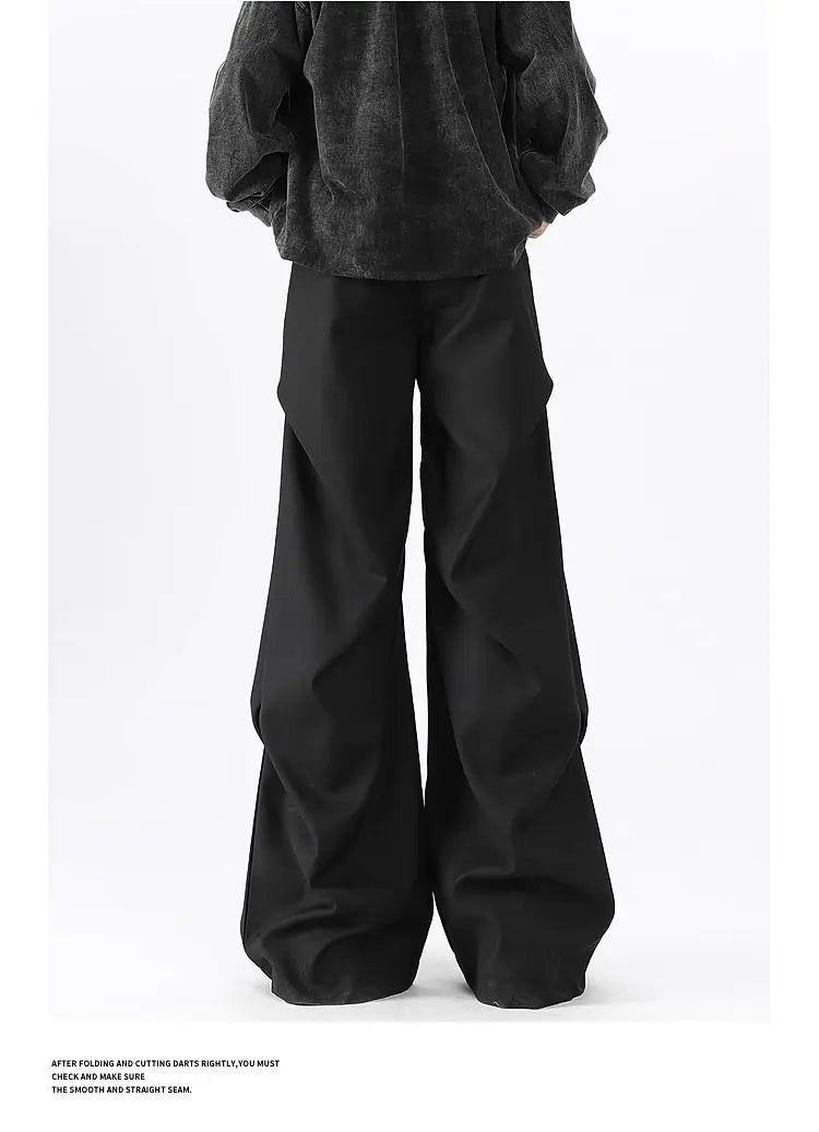 Riolio American High Street Pleated Pants Floor Mopping Micro Trumpet Black Trousers Luxury Sense Clean Fit Casual Curved Knife Pants