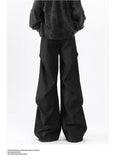 Riolio American High Street Pleated Pants Floor Mopping Micro Trumpet Black Trousers Luxury Sense Clean Fit Casual Curved Knife Pants