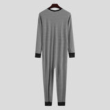 Riolio Men's Striped Pajamas O-Neck Long Sleeve Romper Home Wear Cozy Leisure Sleepwear S-3XL