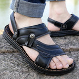 Riolio Men's Summer New Sandals and Slippers Men's Leather Sandals Adult Thick-soled Beach Shoes Non-slip Open-toe Leather Sandals
