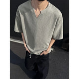 Riolio Summer Short Sleeved T-shirt Men Casual V-neck T Shirt Men Streetwear Korean Loose Pleated T Shirt Mens Top Large Size 5XL