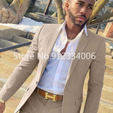 Riolio 2 Pieces Beige Suit for Men Slim Fit Wedding Groom Tuxedo Groomsmen Suits Male Fashion Smoking Costume Homme Blazer with Pants