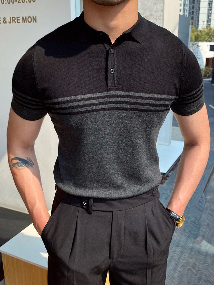 Riolio Summer Men Fashion Polo Shirts Short Sleeve Turn-down Collar Patchwork Casual Polos Mens Clothing Male Tops Pullover Streetwear