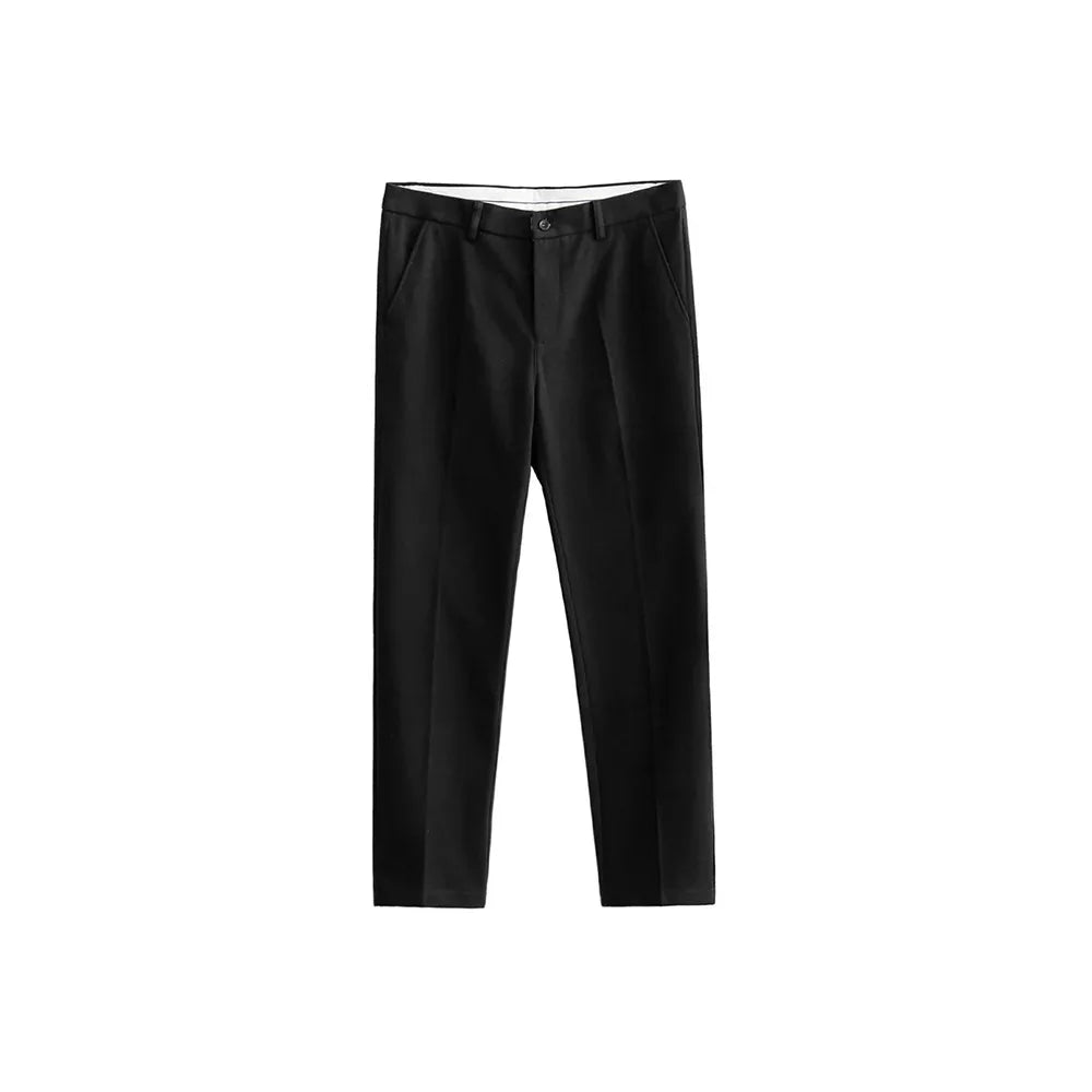 Riolio New Autumn And Winter Men's Solid Color Thick Nine-Point Suit Pants Retro Fashion Trend Loose Casual Simple Daily Men's Bottoms