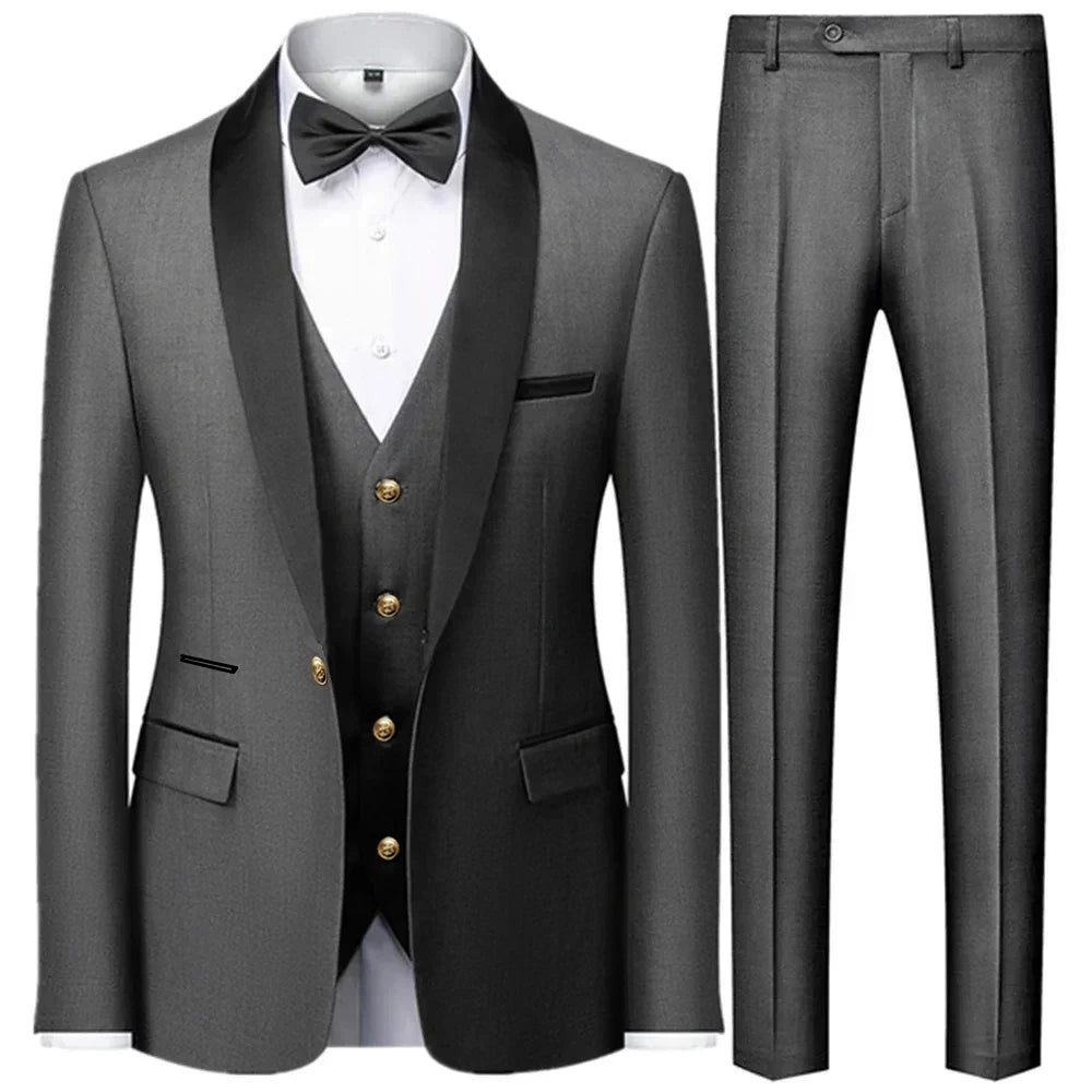 Riolio Suit Coat Pants Vest 3 Pcs Set / Fashion Men's Casual Boutique Business Wedding Groom Dress Blazers Jacket Trousers