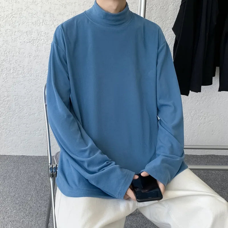 Riolio Solid T-shirts Men Fashion Simple All-match Autumn Loose Casual Korean Style Streetwear Youthful Basic City Boy Popular Chic