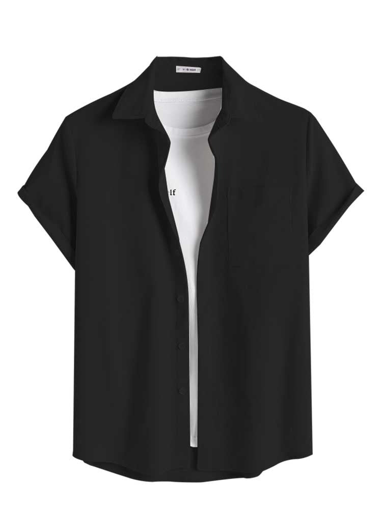 Riolio Two Piece Outfits for Men Casual Basic Solid Corduroy Short Sleeves Button Up Shirt with Drawstring Shorts Set Z5092646
