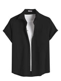 Riolio Two Piece Outfits for Men Casual Basic Solid Corduroy Short Sleeves Button Up Shirt with Drawstring Shorts Set Z5092646