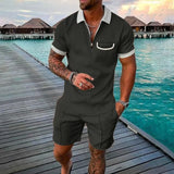 Riolio new summer Hawaiian Beach men's fashion lapel casual suit 3D digital print pullover zip-up short-sleeved men's shorts
