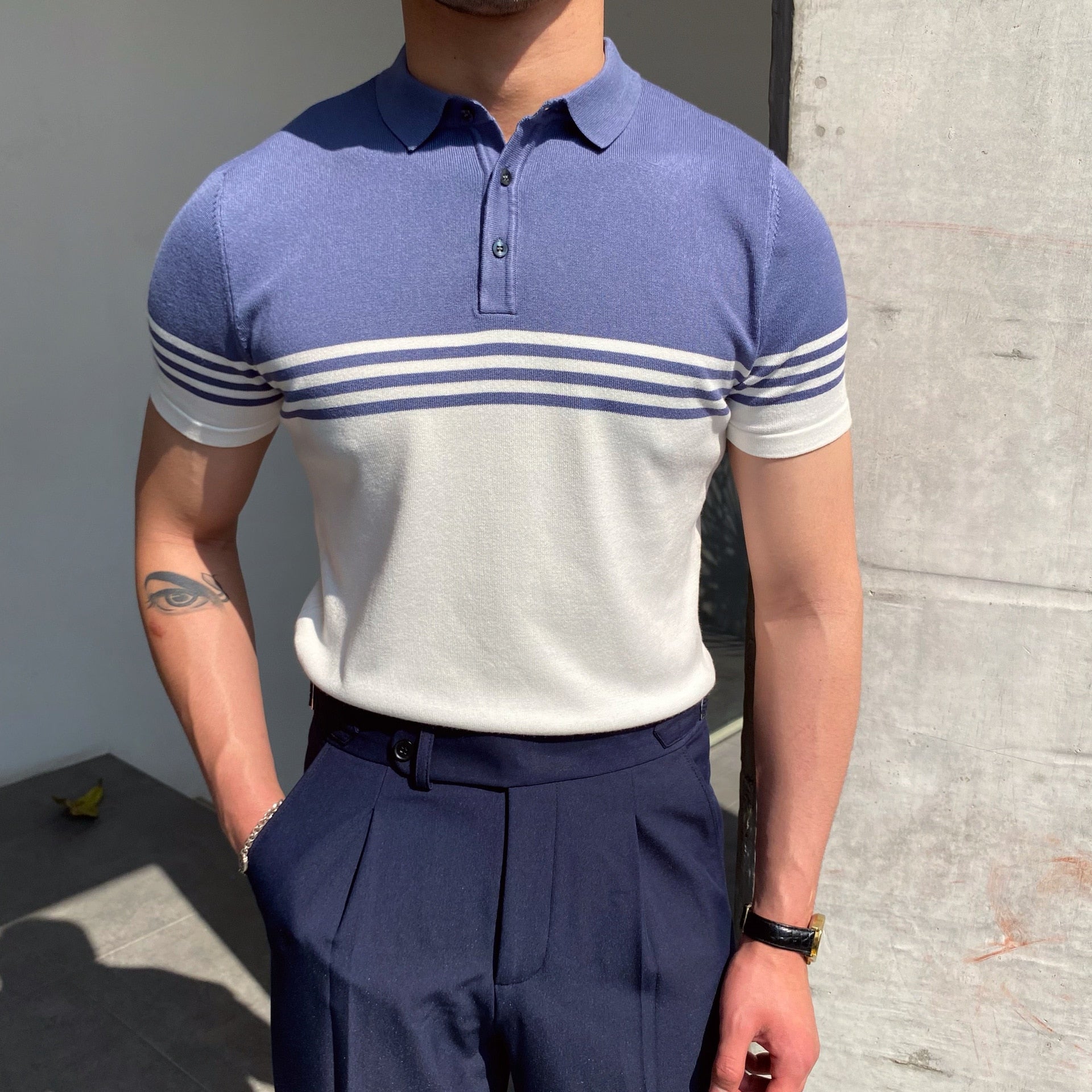 Riolio Spring Summer Knit Polo Shirt Men Casual Turn-down Collar Button Fashion Striped Solid Slim Tops Newest Ice Silk Cotton Knitwear