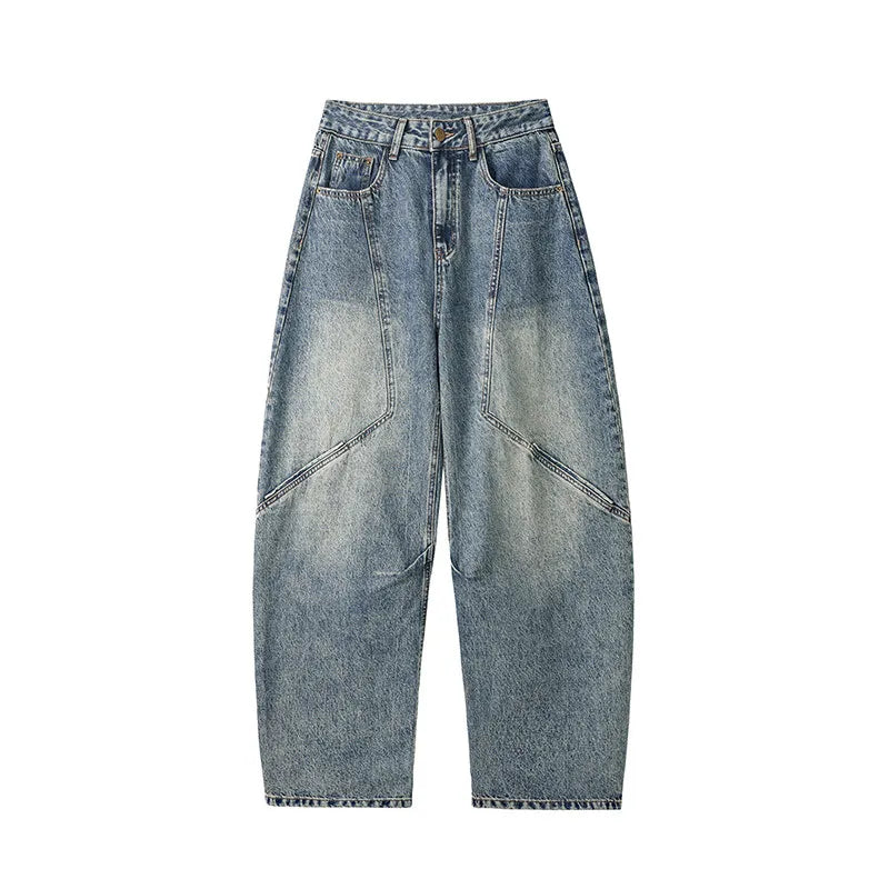Riolio Mens Relaxed Fit Wide Leg Jeans Patchwork Design Floor Length Baggy Streetwear Casual Denim Pants 2025 Trendy Loose Trousers