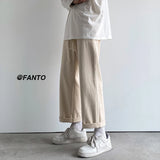 Riolio Cotton Casual Pants Men Oversized Wide Leg Pants Men Japanese Streetwear Hip-hop Loose Straight Pants Men Beige Trousers S-2XL