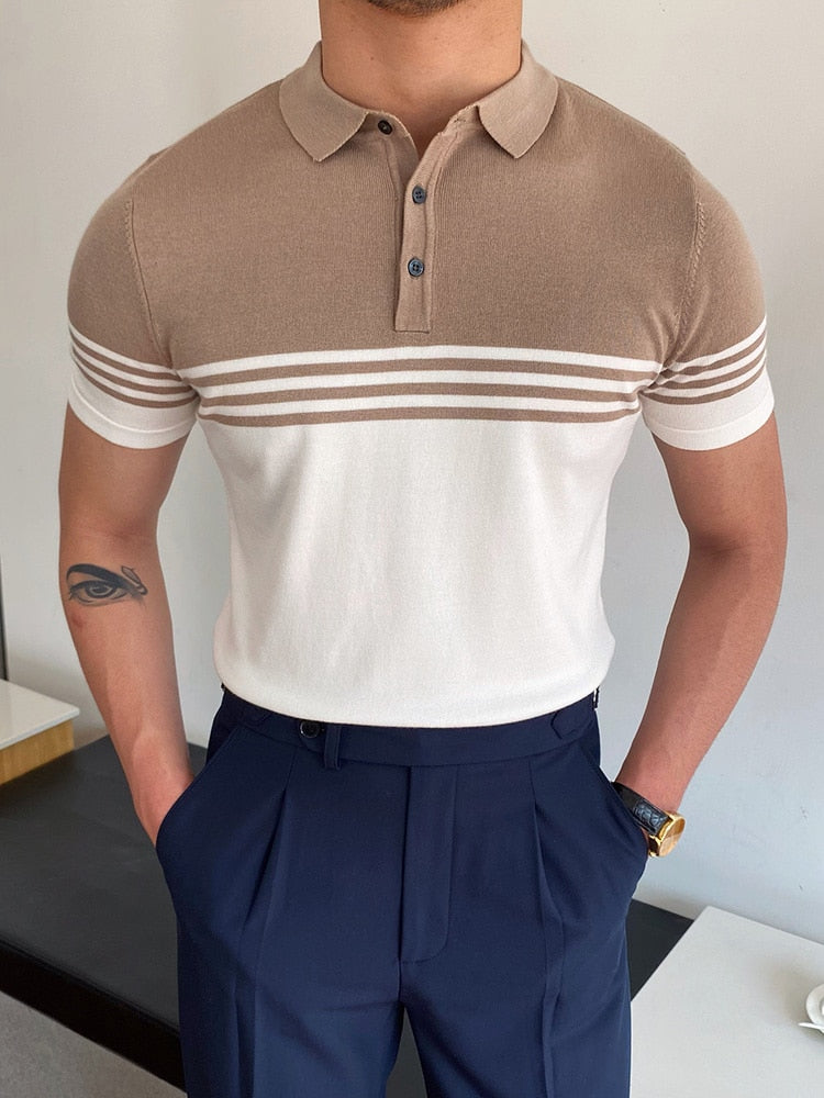 Riolio Summer Men Fashion Polo Shirts Short Sleeve Turn-down Collar Patchwork Casual Polos Mens Clothing Male Tops Pullover Streetwear