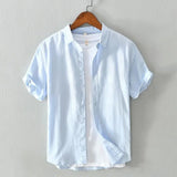 Riolio Breathable Linen Shirt Men's Short-sleeved Slim Bodysuit Thin Lapel Youth Casual White Shirt