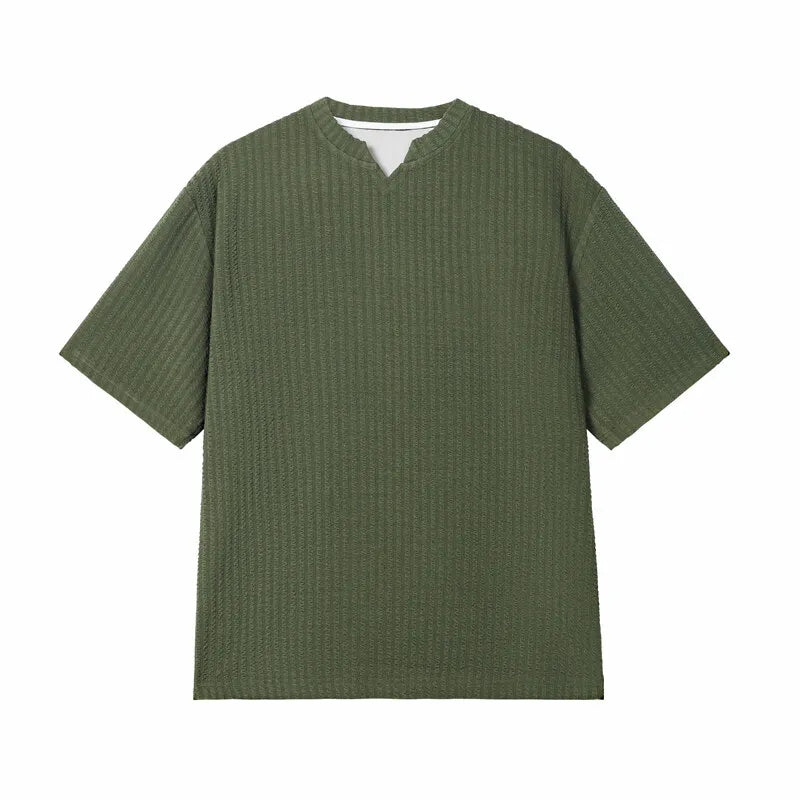 Riolio Summer Short Sleeved T-shirt Men Casual Pleated T Shirt Men Streetwear Hip-hop Loose Striped T Shirt Mens Top Large Size 5XL