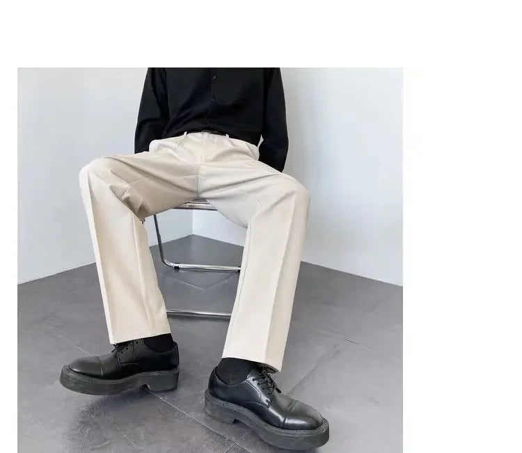 Riolio New Men White Straight Pants Fashion Korean Loose Suit Trousers Casual Draped Baggy White Wide Pant Male Streetwear