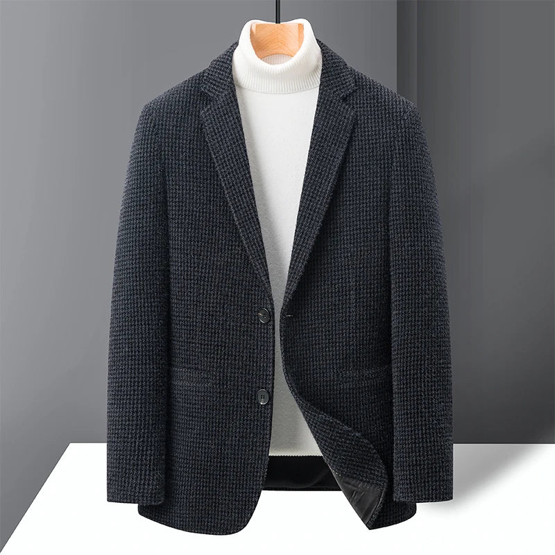 Riolio High-quality Thousand-bird Check Double-sided Woolen Coat for Men Korean Casual Suit Collar Short Casual Woolen Coat  Blazers